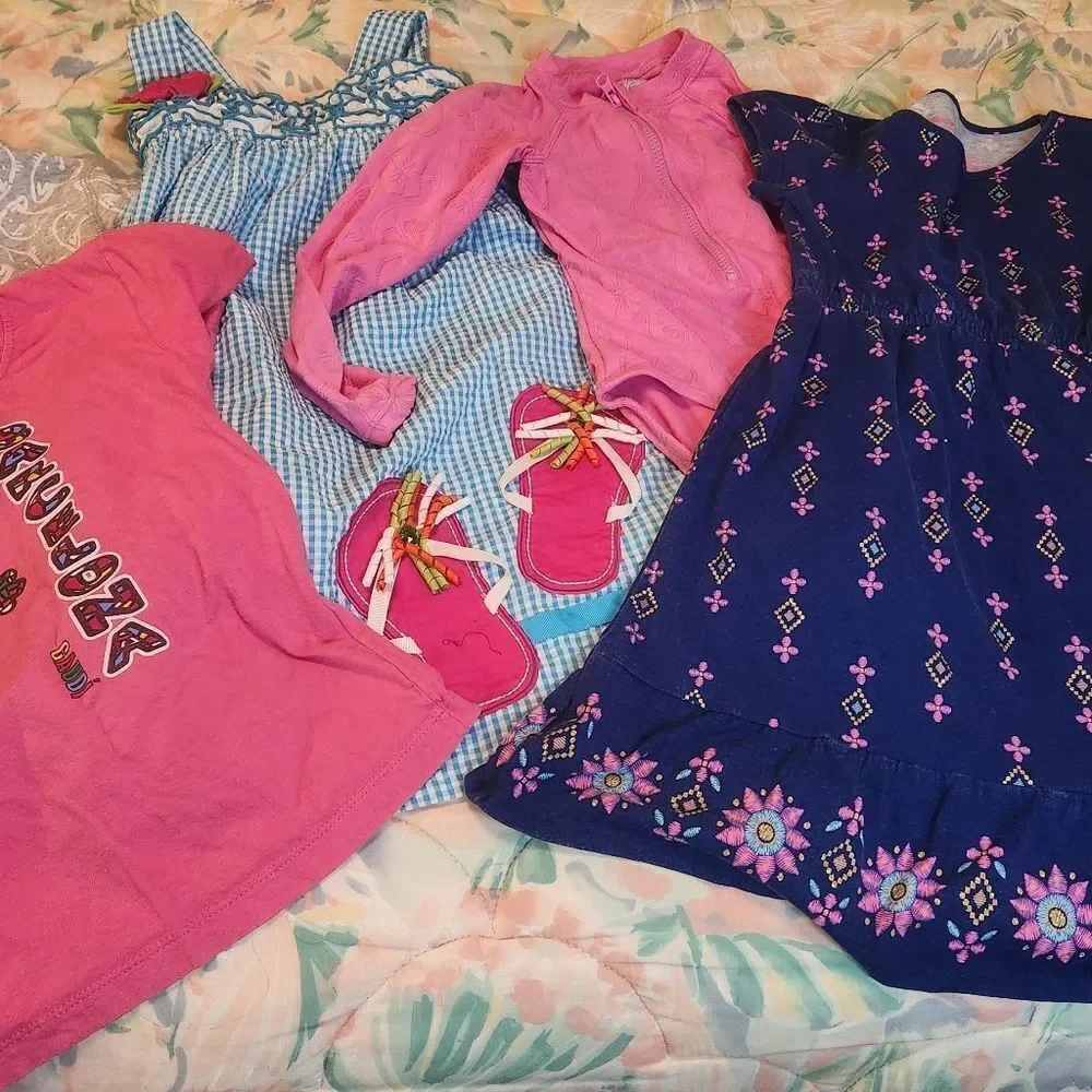 Colorful Kids' 6 Years Clothing Set 5 Pieces 2 Dresses Swimsuite T-shirt Jacket